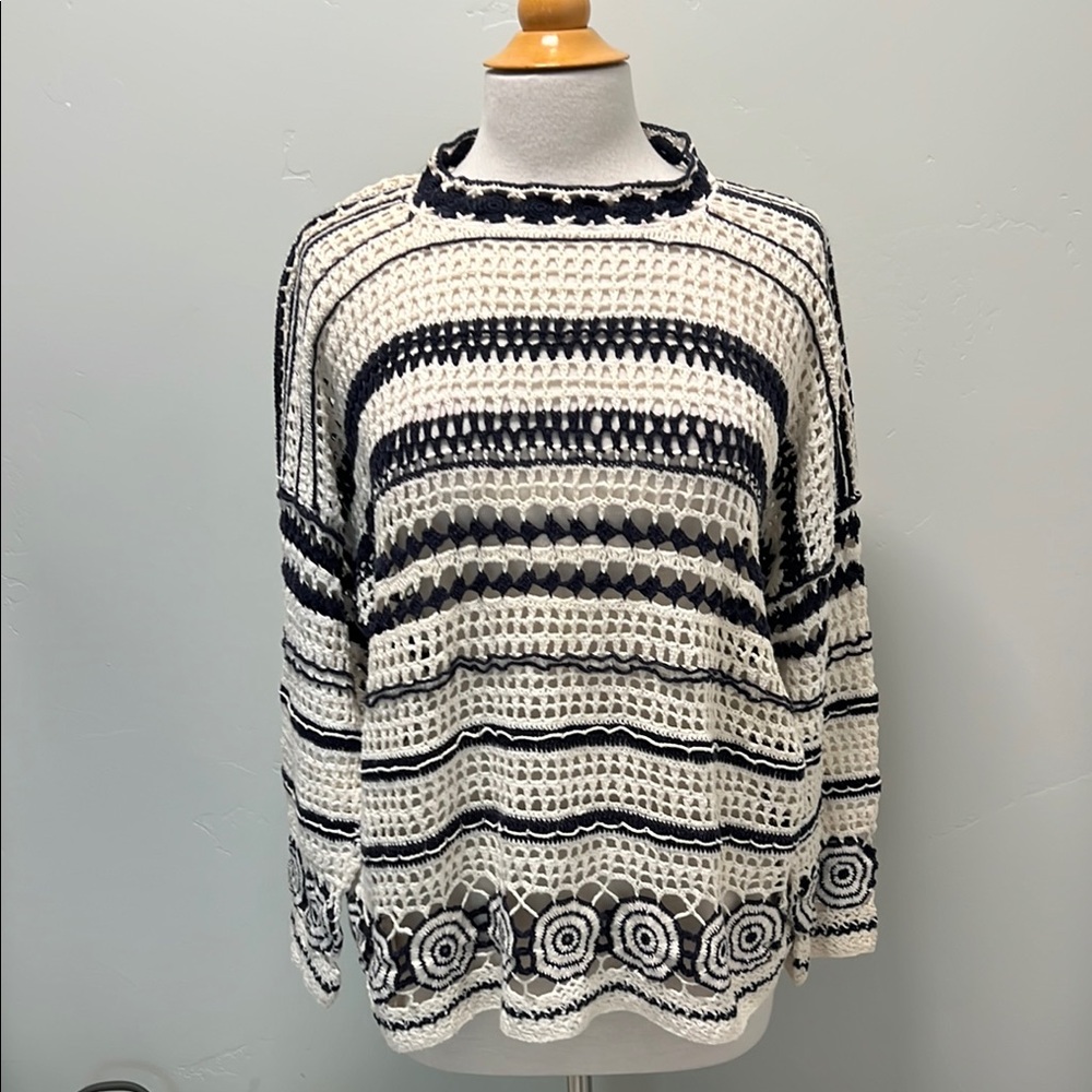 Navy and White Striped Women's Sweater